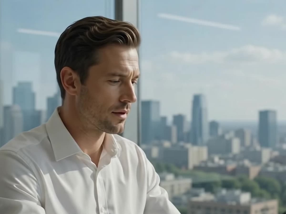 Jack reviewing his mother's daily care summary from his office abroad