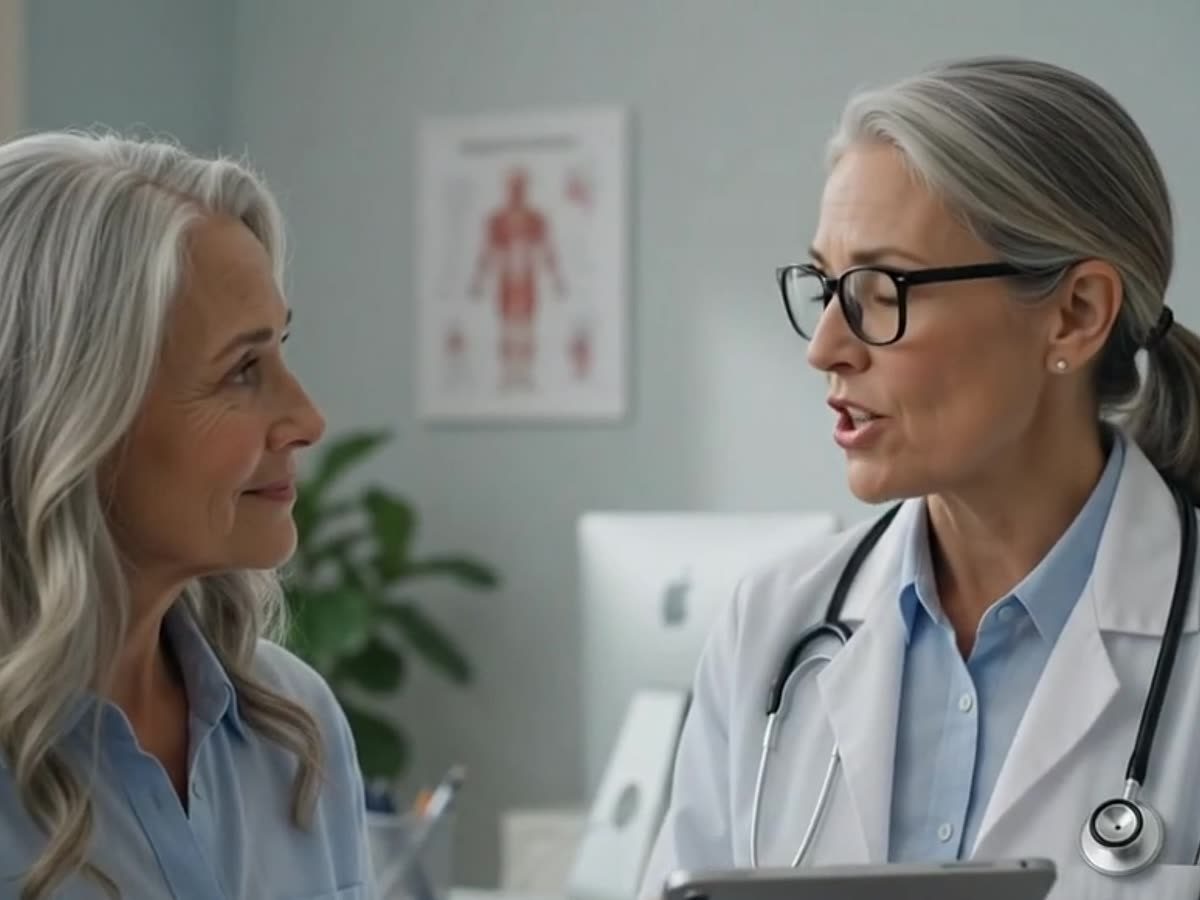 A doctor reviewing a SilaCares report with her elderly patient during a consultation