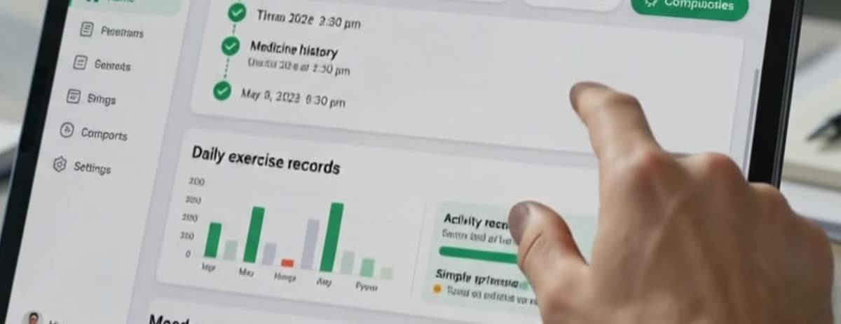 A clinician reviewing adherence and activity charts on a tablet